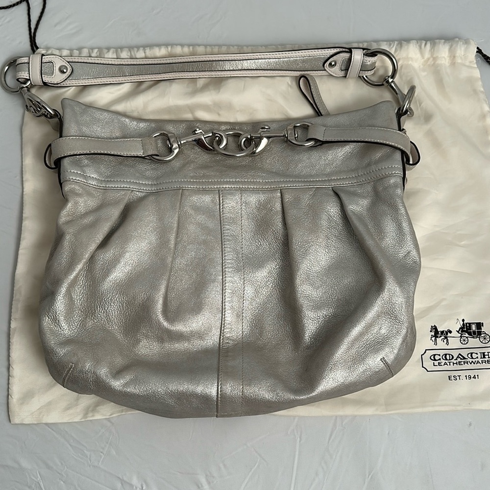 Coach silver metallic soft goat suede leather hobo bag with nickel hardware - Picture 3 of 15
